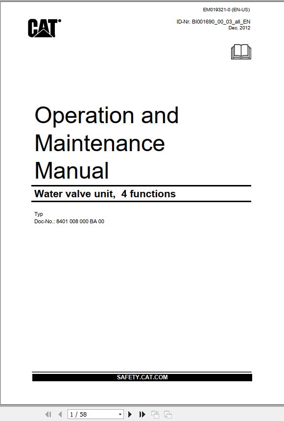 CAT Roof Support Water Valve unit 2 Functions Operation And Maintenance Manual EM019321