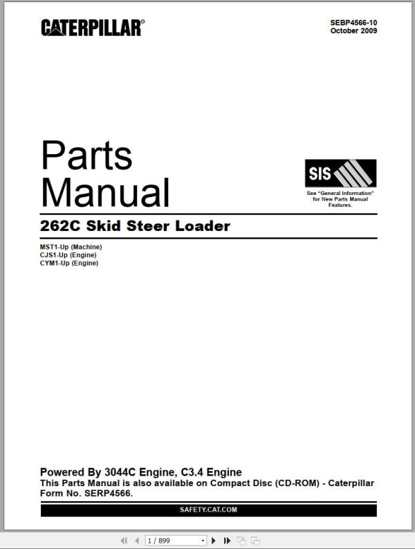 CAT Skid Steer Loader 262C Parts Manual SEBP4566 10 2009