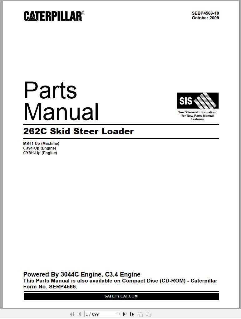 CAT Skid Steer Loader 262C Parts Manual SEBP4566 10 2009