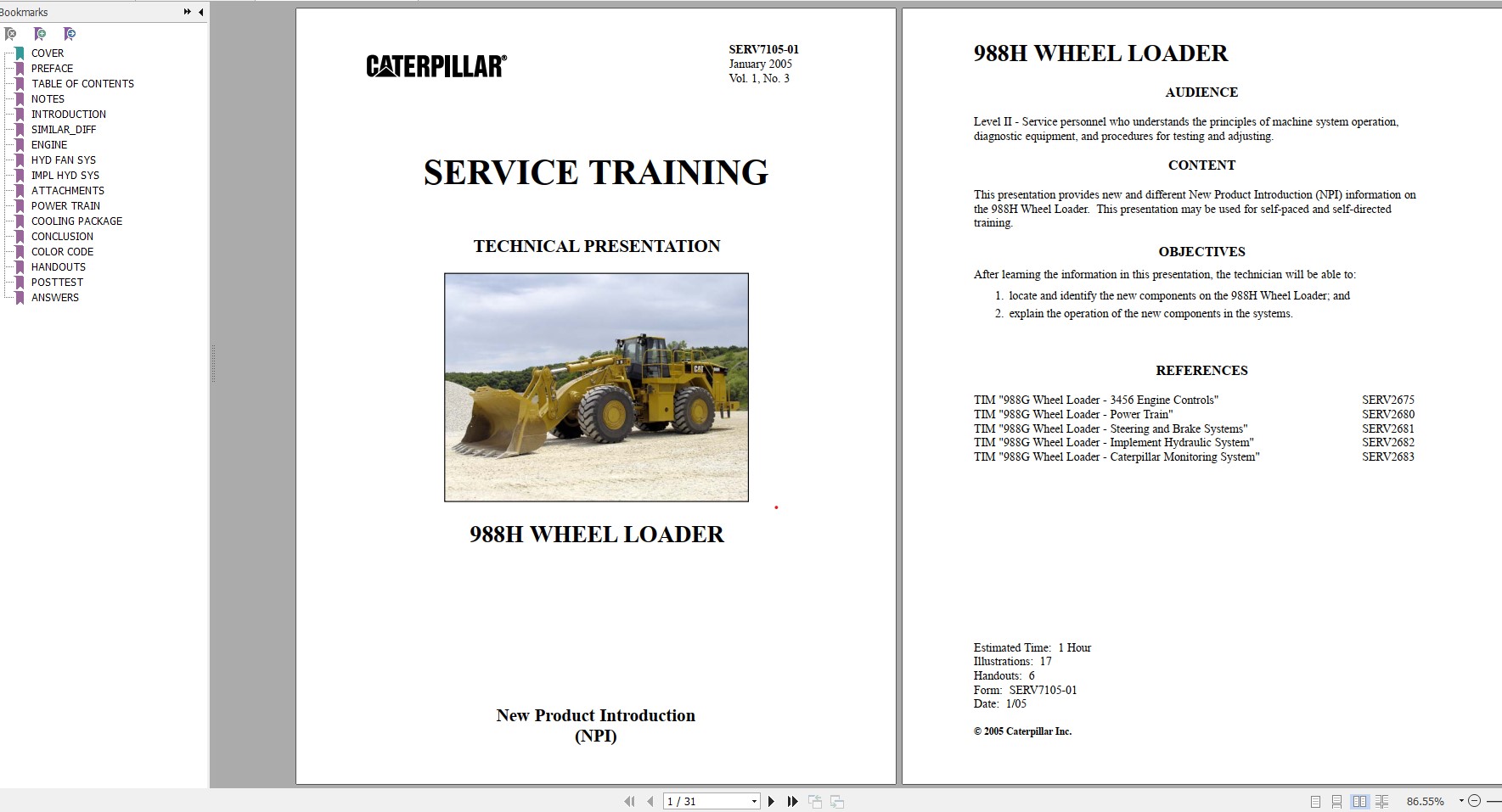 CAT Wheel Loader 988H Operator and Service Training Manual 1