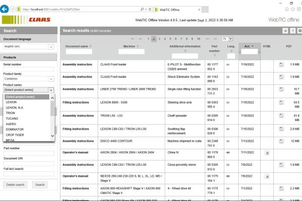 CLAAS WebTIC Offline EN 09.2022 Operator Manual Repair Manual Service Documentation EN DVD 2
