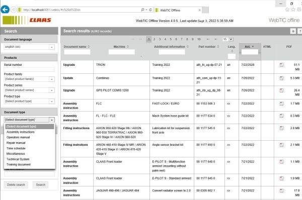 CLAAS WebTIC Offline EN 09.2022 Operator Manual Repair Manual Service Documentation EN DVD 3