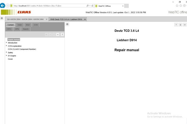 CLAAS WebTIC Offline EN 10.2022 Operator Manual Repair Manual Service Documentation DVD 4