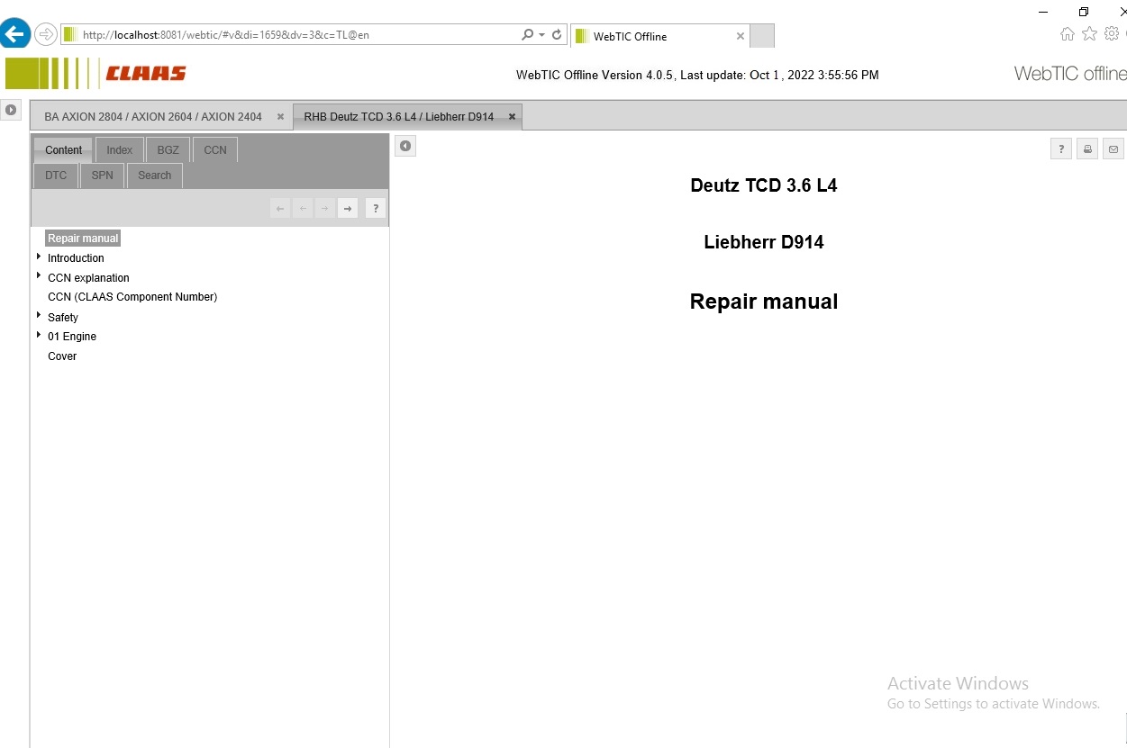 CLAAS WebTIC Offline EN 10.2022 Operator Manual Repair Manual Service Documentation DVD 4