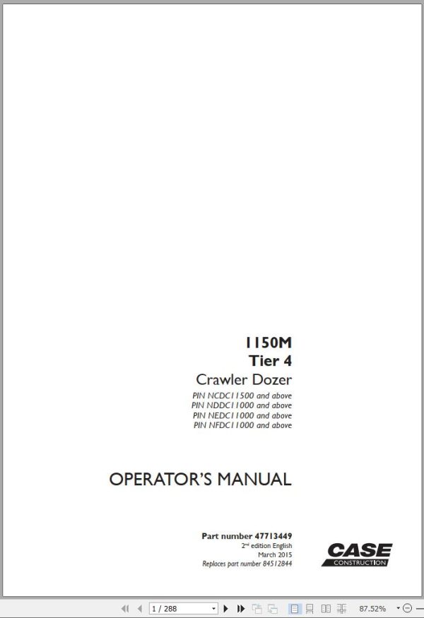 Case Crawler Dozer 1150M Operators Manual 03.2015