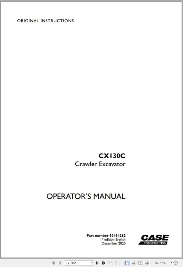 Case Crawler Excavator CX130C Operators Manual 12.2020
