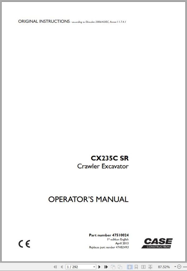 Case Crawler Excavator CX235C Operators Manual 04.2013