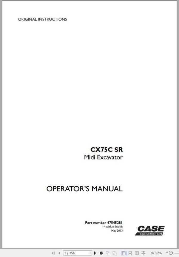 Case Mini Excavator CX57C SR Operators Manual 05.2013