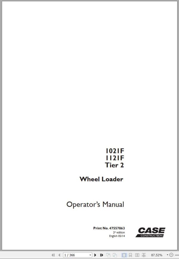 Case Wheel Loader 1021F 1121F Operators Manual 05.2014