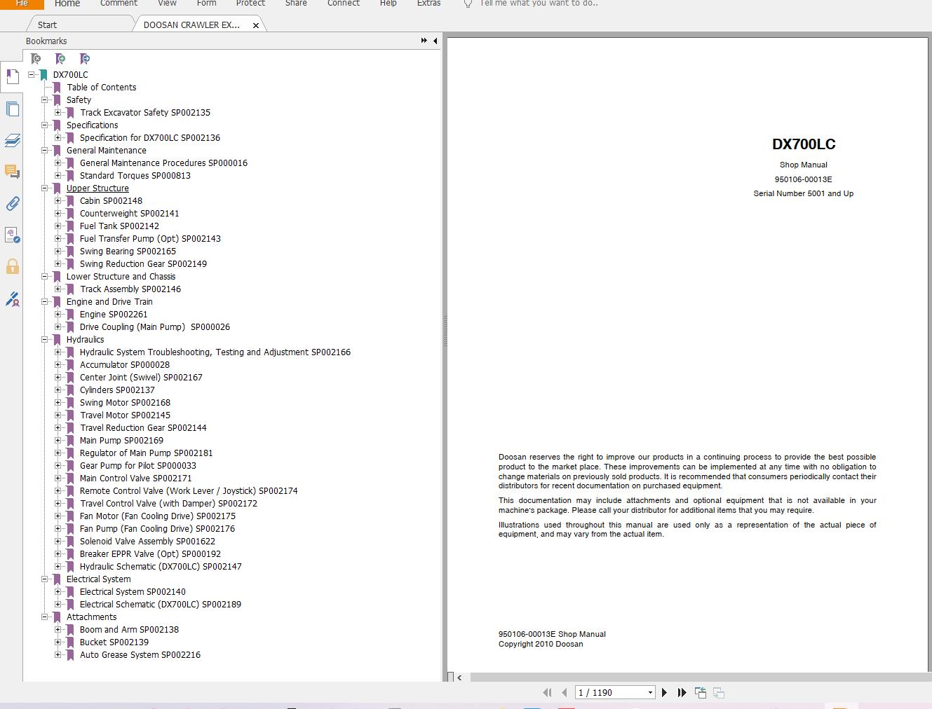 Doosan DX700LC Shop Manual 950106 00013E