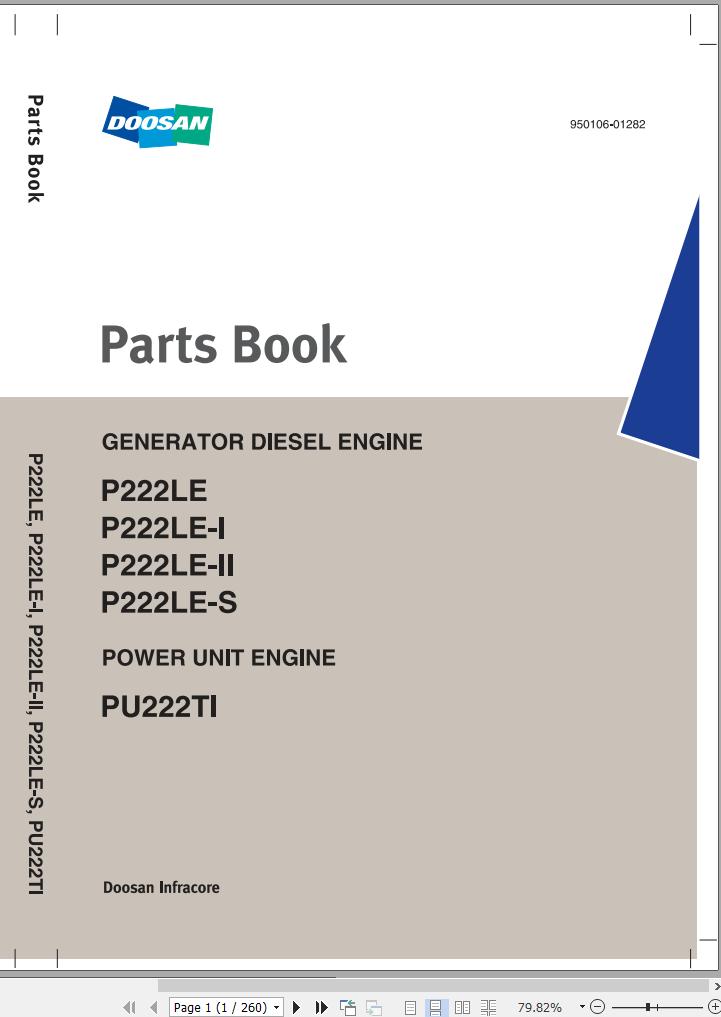 Doosan Engines PU222TI P222LE Series Parts Book 07.2013