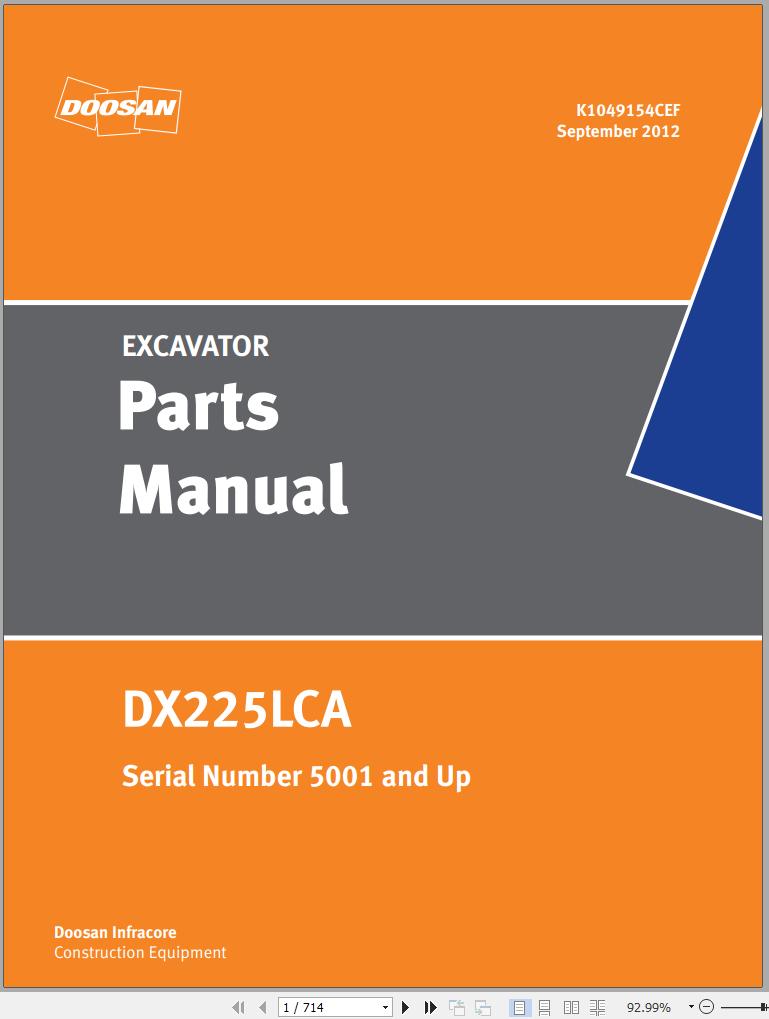 Doosan Excavator DX225LCA Parts Manual 5001 and up K1049154CEF 12.2012 1