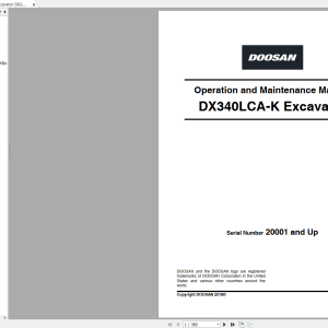 Doosan Excavator DX340LCA K Operation and Maintenance Manuals 20001 and up 2018 1