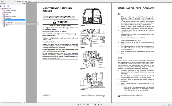 Doosan Excavator DX340LCA K Operation and Maintenance Manuals 20001 and up 2018 2