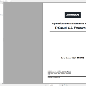 Doosan Excavator DX340LCA Operation and Maintenance Manuals 5001 and up 2015 1