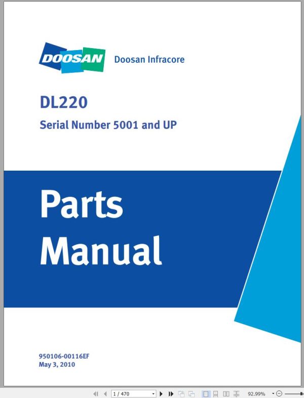 Doosan Infracore DL220 Parts Manual 5001 and up 950106 00116EF 05.2010