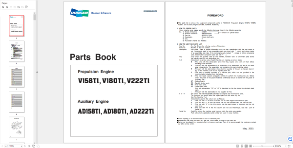 Doosan V158TI V180TI V222TI AD158TI AD180TI AD222TI Spare Parts Catalogue 8117A 1