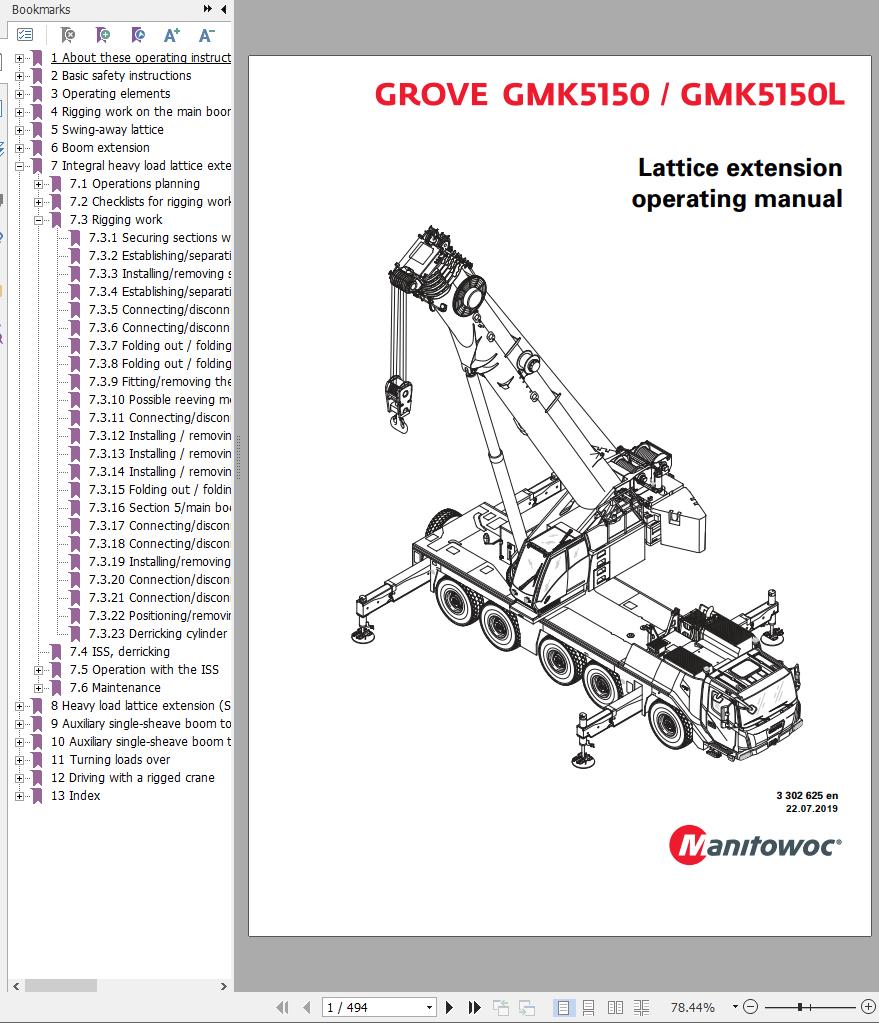 Grove Crane GMK 5150L Parts Catalog, Schematics, Operation and