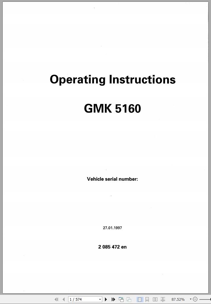 Grove Crane GMK 5160 Parts Catalog Schematics Operation Manual EN DE