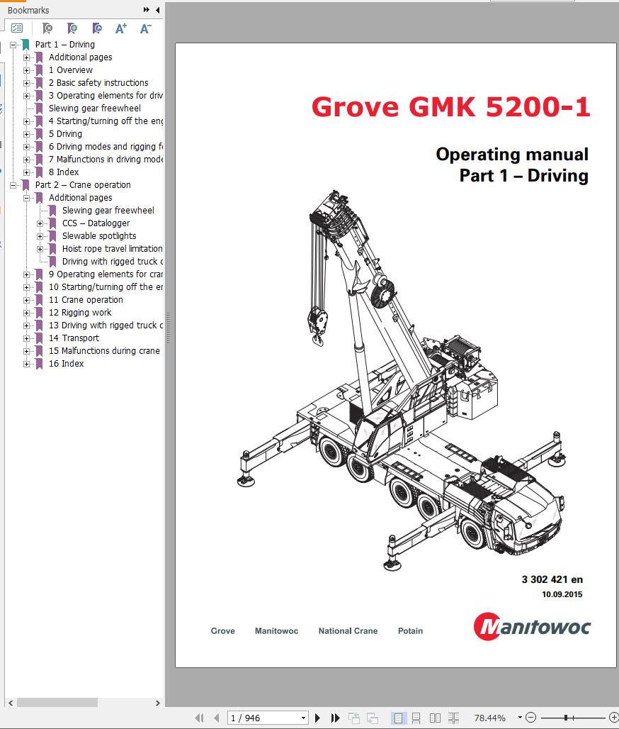 Grove Crane GMK 5200 1 Parts Catalog Schematics Operation and Maintenance Manual EN DE