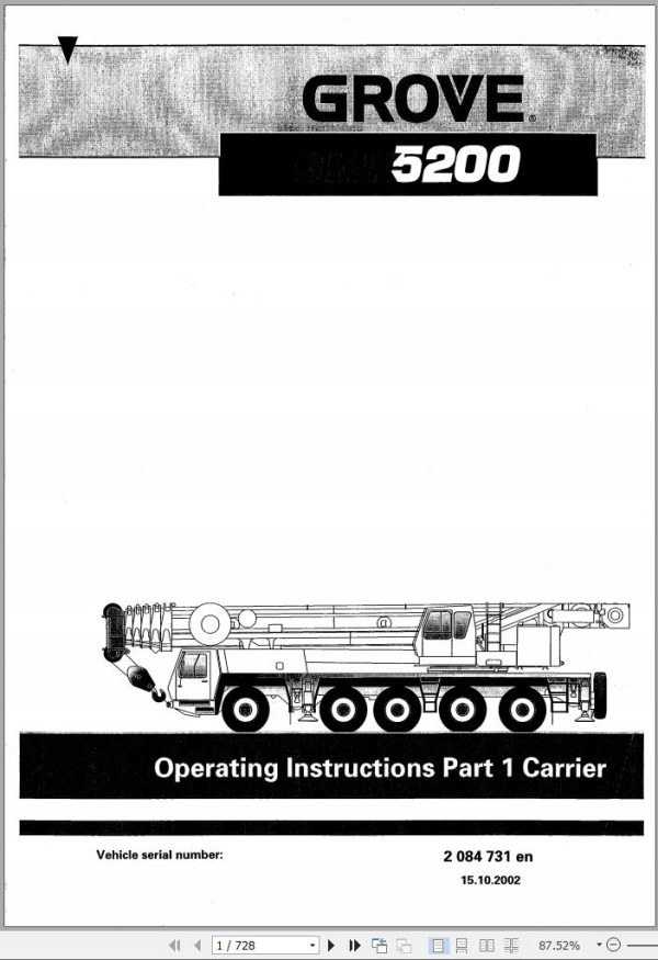 Grove Crane GMK 5200 Parts Catalog Schematics Operation Manual EN DE