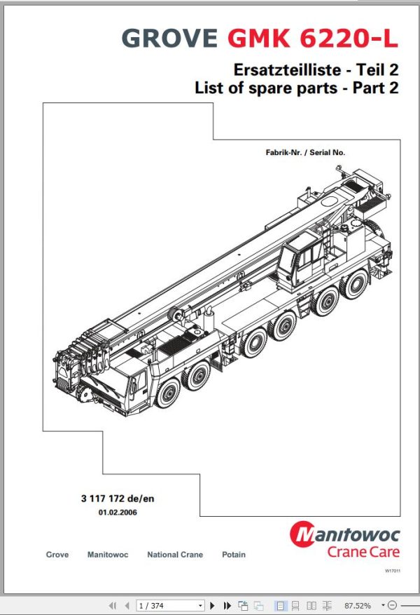 Grove Crane GMK 6220 L Parts Catalog Schematics Operation Manual 1