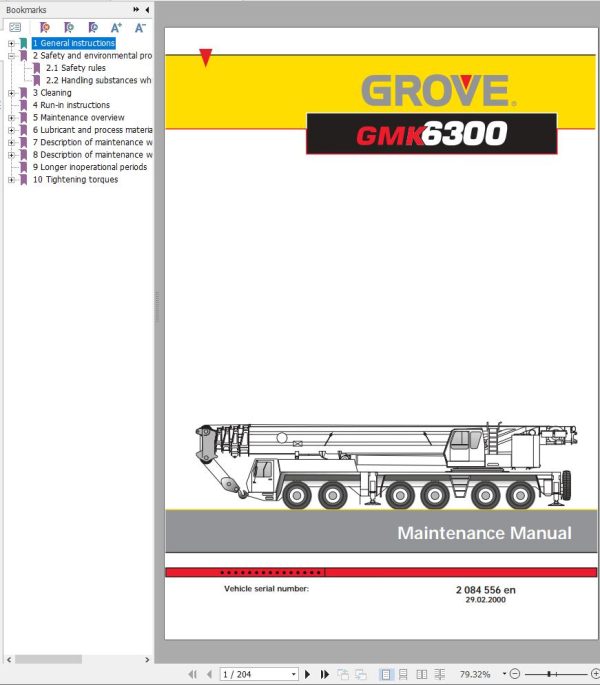 Grove Crane GMK 6250 GMK 6300 Service Manual Pneumatic and Hydraulic Schematic EN DE 1