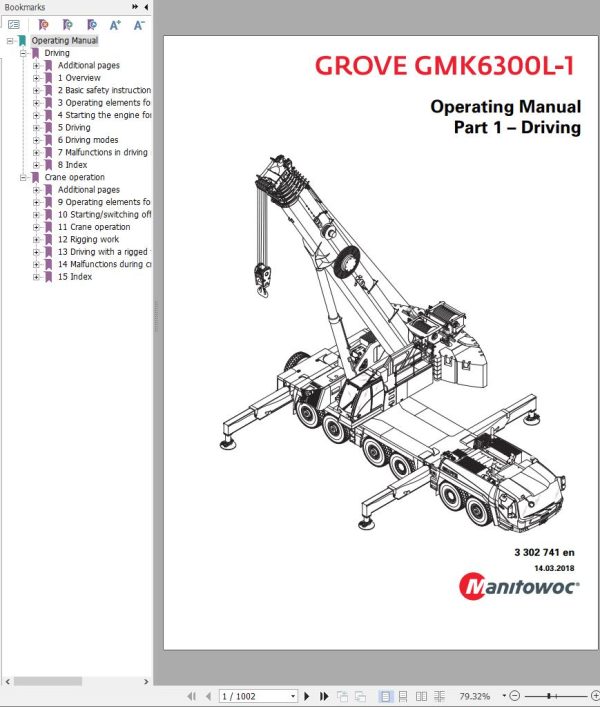 Grove Crane GMK 6300L 1 Parts Catalog Schematics Operation and Maintenance Manual EN DE
