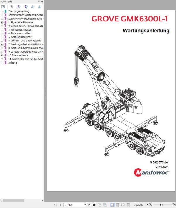 Grove Crane GMK 6300L 1 Parts Catalog Schematics Operation and Maintenance Manual EN DE 1