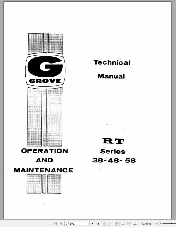 Grove Crane RT38 48 58 Parts Catalog Hydraulic Schematic Operation Manual