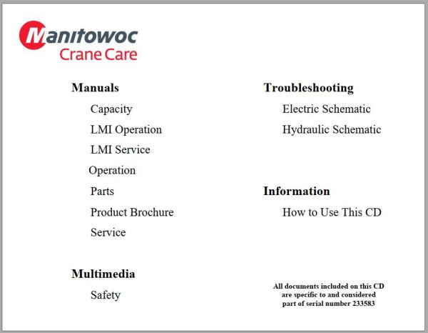 Grove Crane RT530E 2 233583 Parts Catalog Schematics Service Manual Operation and Maintenance Manual