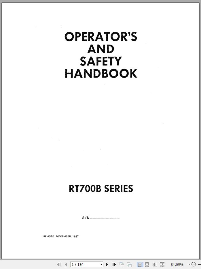 Grove Crane RT700B Schematics Operator Manual