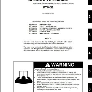Grove Crane RT700E Parts Operator Manual and Schematic