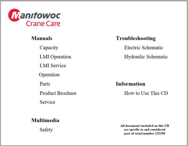 Grove Crane RT765E 2 Service Operator Parts Manual and Schematic 232298