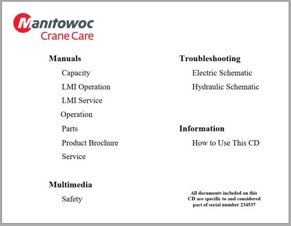 Grove Crane RT770E Service Operator Parts Manual and Schematic 234537