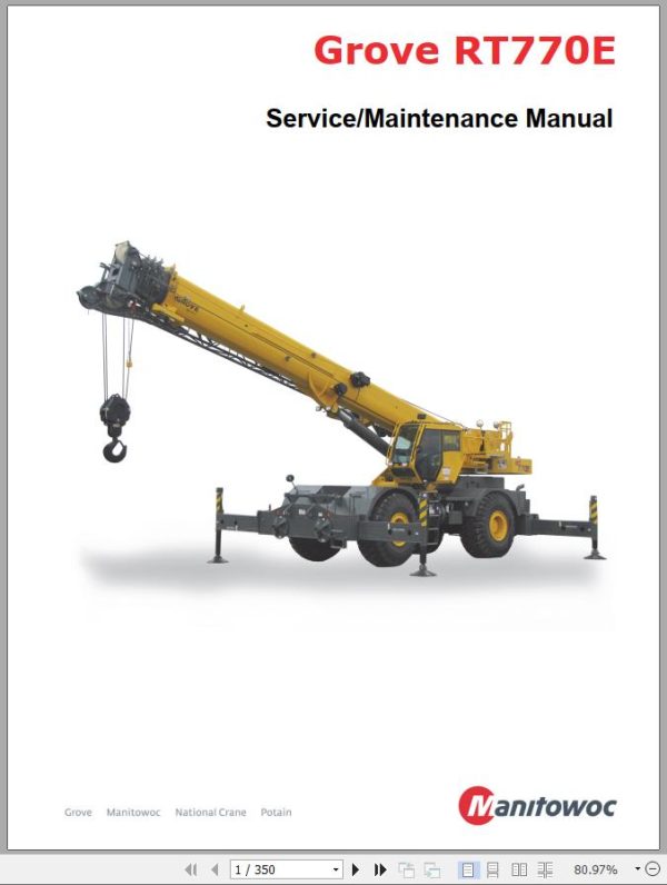 Grove Crane RT770E Service Operator Parts Manual and Schematic 234537 1