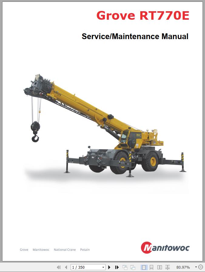 Grove Crane RT770E Service Operator Parts Manual and Schematic 234537 1