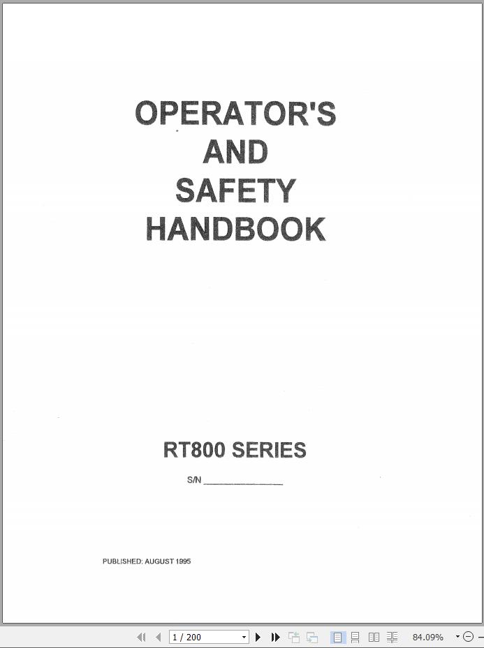 Grove Crane RT800 Operator Manual and Hydraulic Schematic