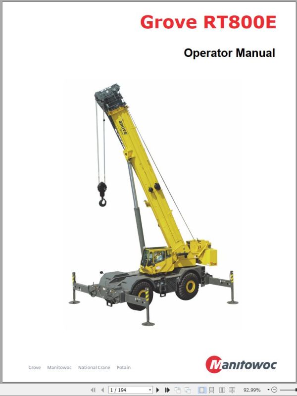 Grove Crane RT800E Operator Manual and Schematic