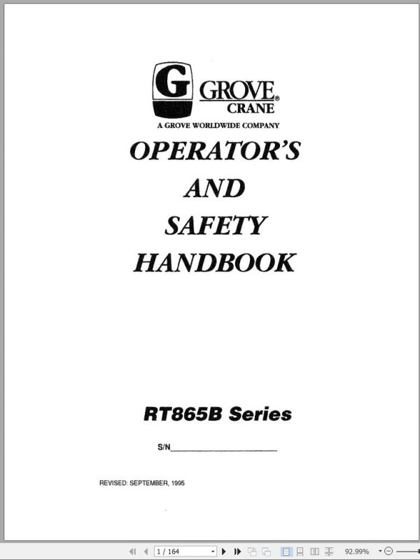 Grove Crane RT865B Operator Manual and Schematic
