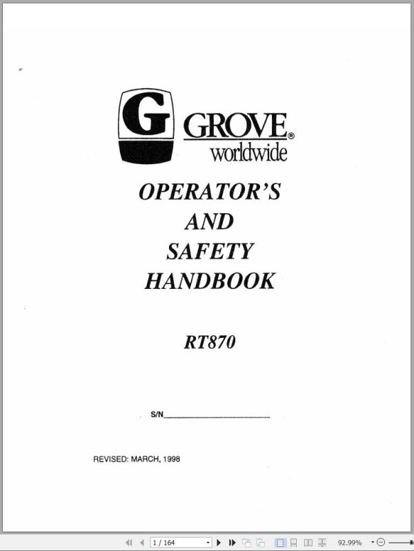 Grove Crane RT870 Parts Catalog and Operator Manual