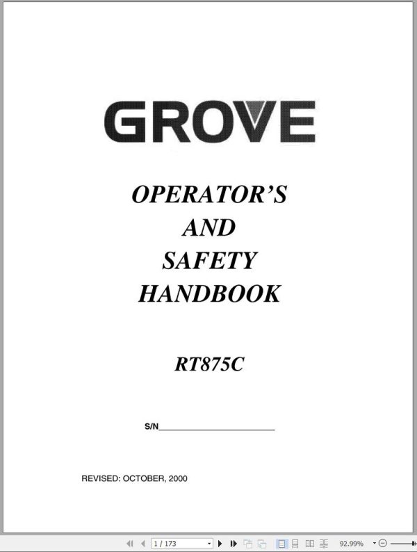 Grove Crane RT875C Operator Manual and Schematic