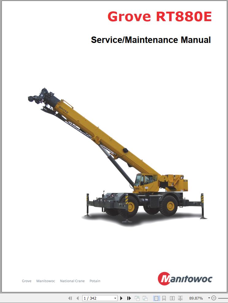 Grove Crane RT880E Service Operator Parts Manual and Schematic 234567 1