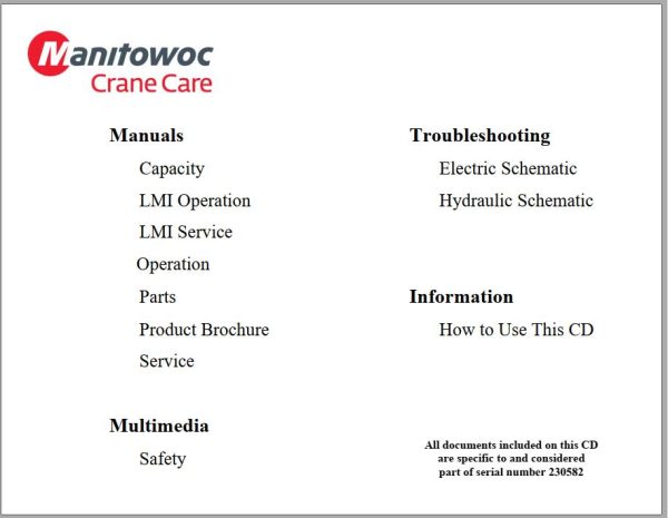 Grove Crane RT890E Service Operator Parts Manual and Schematic 230582