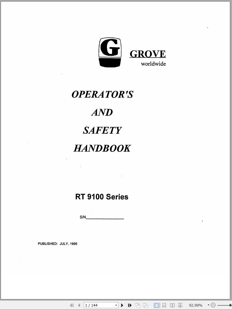 Grove Crane RT9100 Operator Manual and Schematic