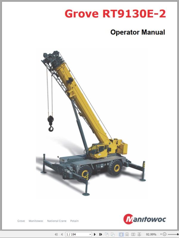 Grove Crane RT9130E 2 Operator Manual and Schematic EN ES