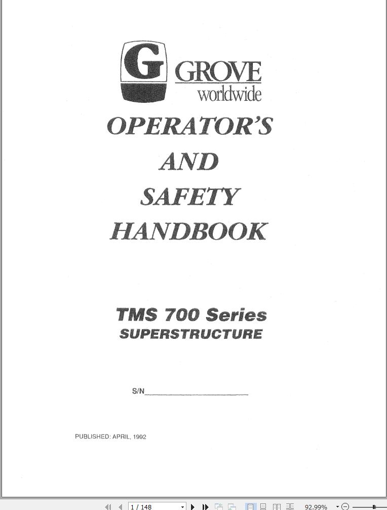 Grove Crane TMS700 Operator Manual and Parts Catalog