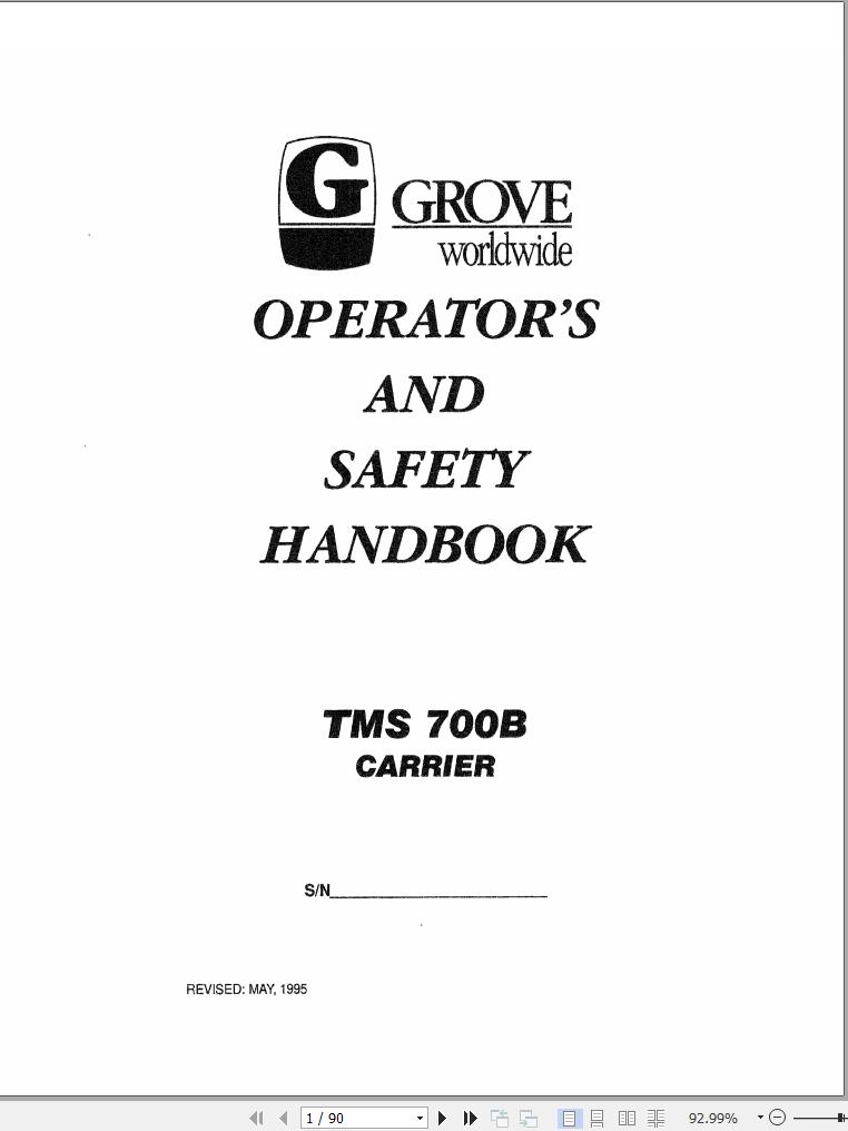 Grove Crane TMS700B Operator Manual and Schematics