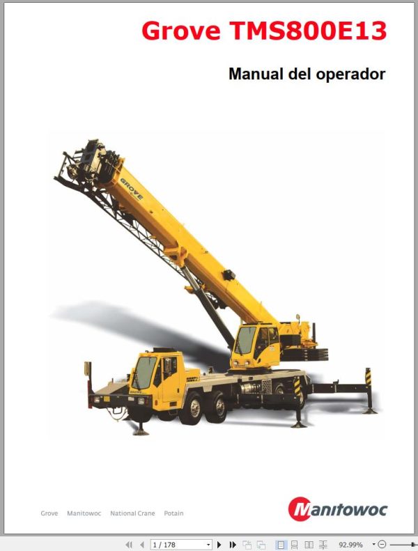 Grove Crane TMS800E Operator Manual and Schematics