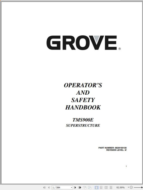 Grove Crane TMS900E Operator Manual and Schematics